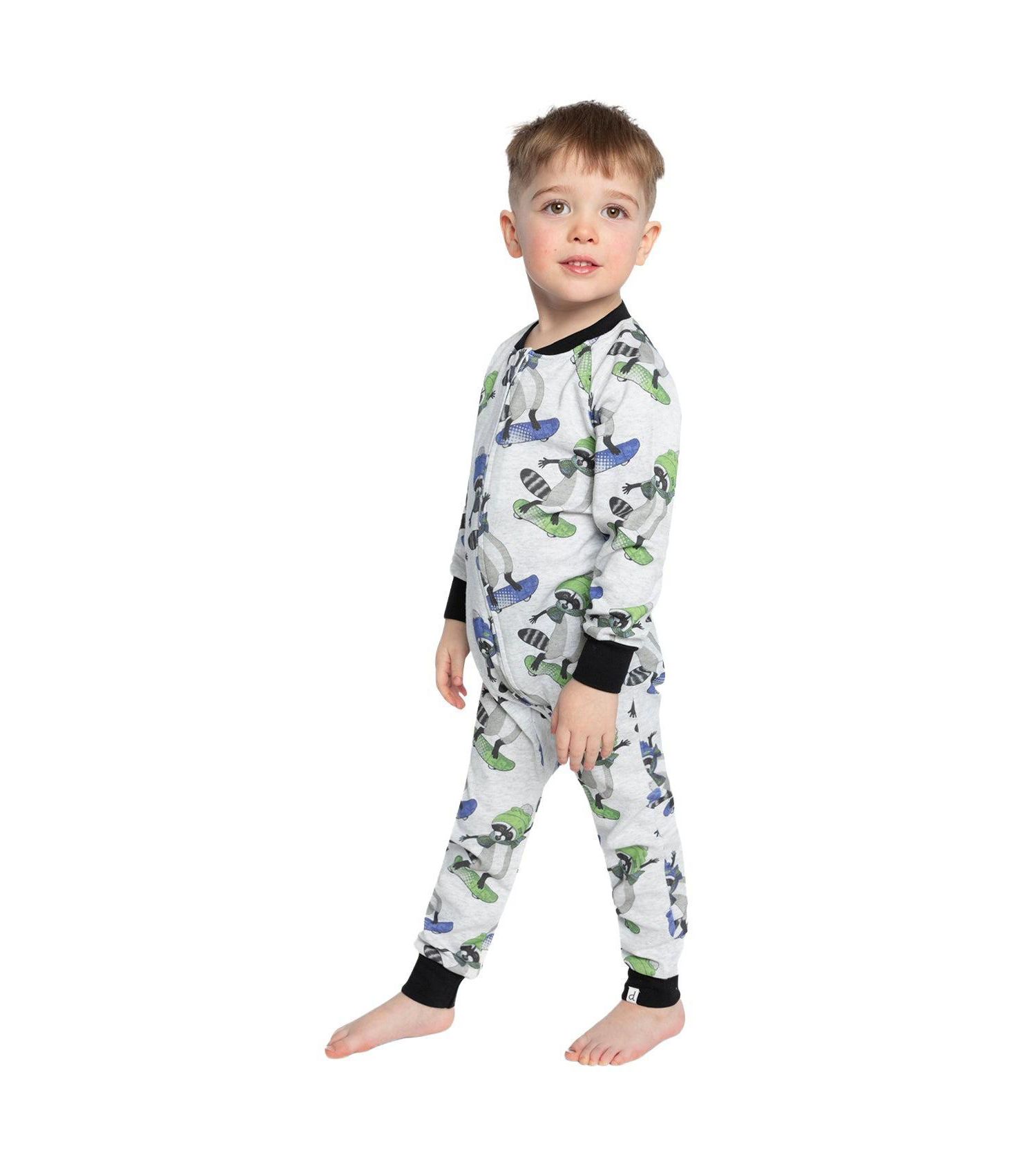 Little Boys 6-12 Cotton One Piece Pajama Beige Raccoon Print