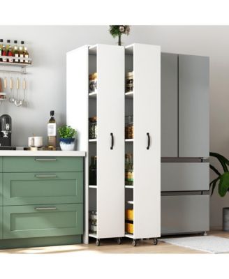 4-Tier Freestanding Pull-Out Door Bookcase Mobile Storage Cabinet with Wheels for Home Office Bedroom