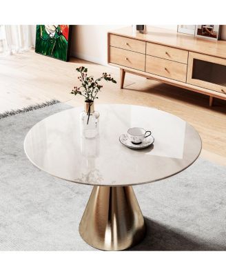 36'' Round Marble Design Tempered Glass Tabletop