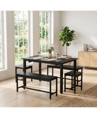 Extendable Dining Table Set with Hidden Tuck In Seating, Safety Lock and Reinforced Metal Frame Space Saving Kitchen and Dining Room Set