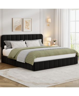 Velvet Bed Frame with Adjustable Headboard – Upholstered Platform Bed with Vertical Channel Tufted Design, No Box Spring Needed, Easy Assembly