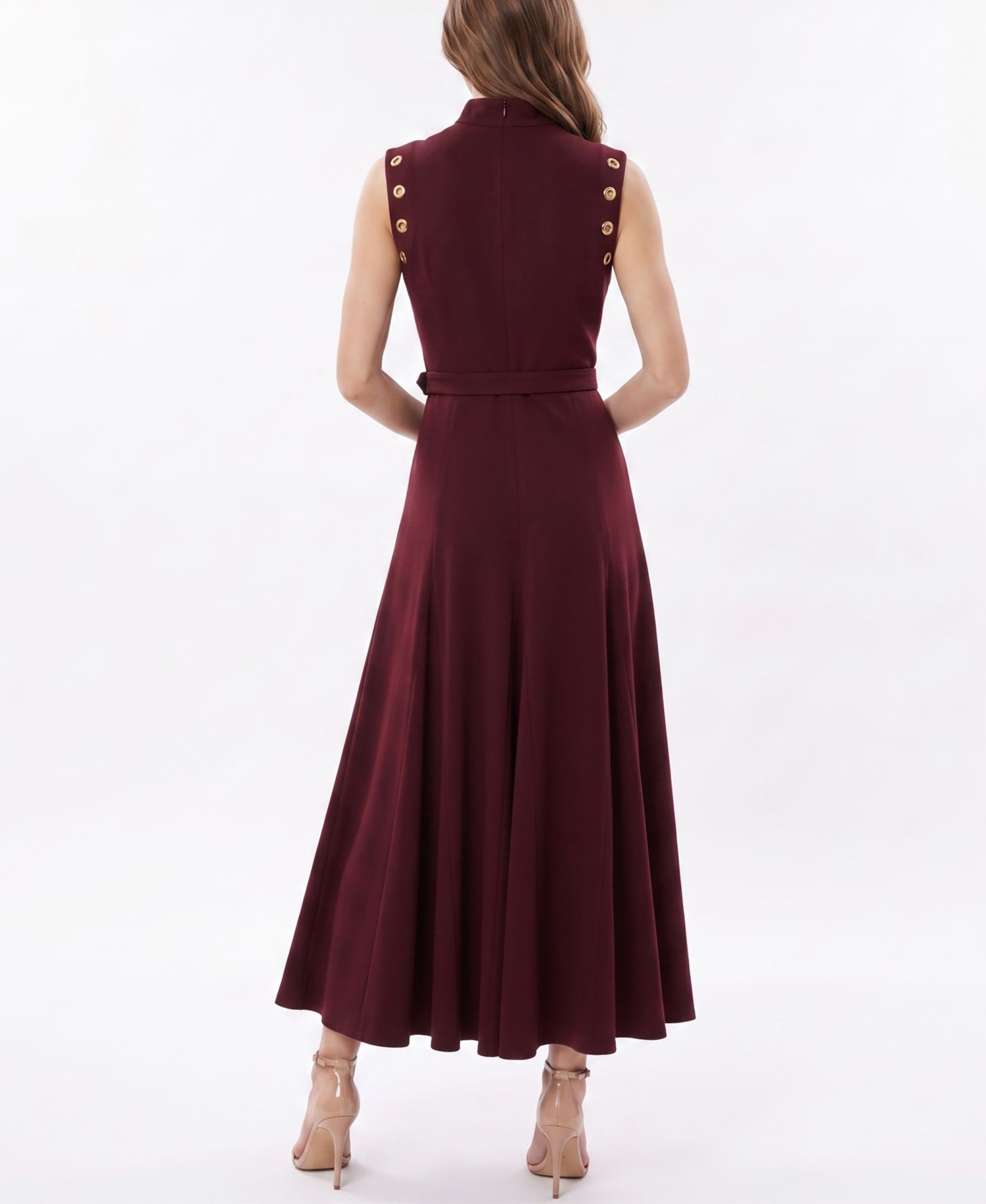 Women's Belted Mock-Neck Grommet Dress