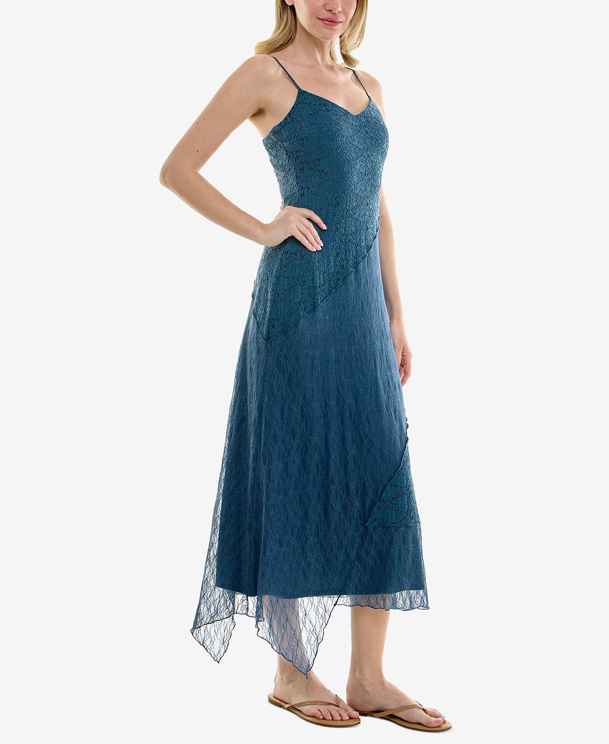 ROW A Juniors' Sleeveless V-Neck Lace Midi Dress view 7 — MAYCSS fashion products