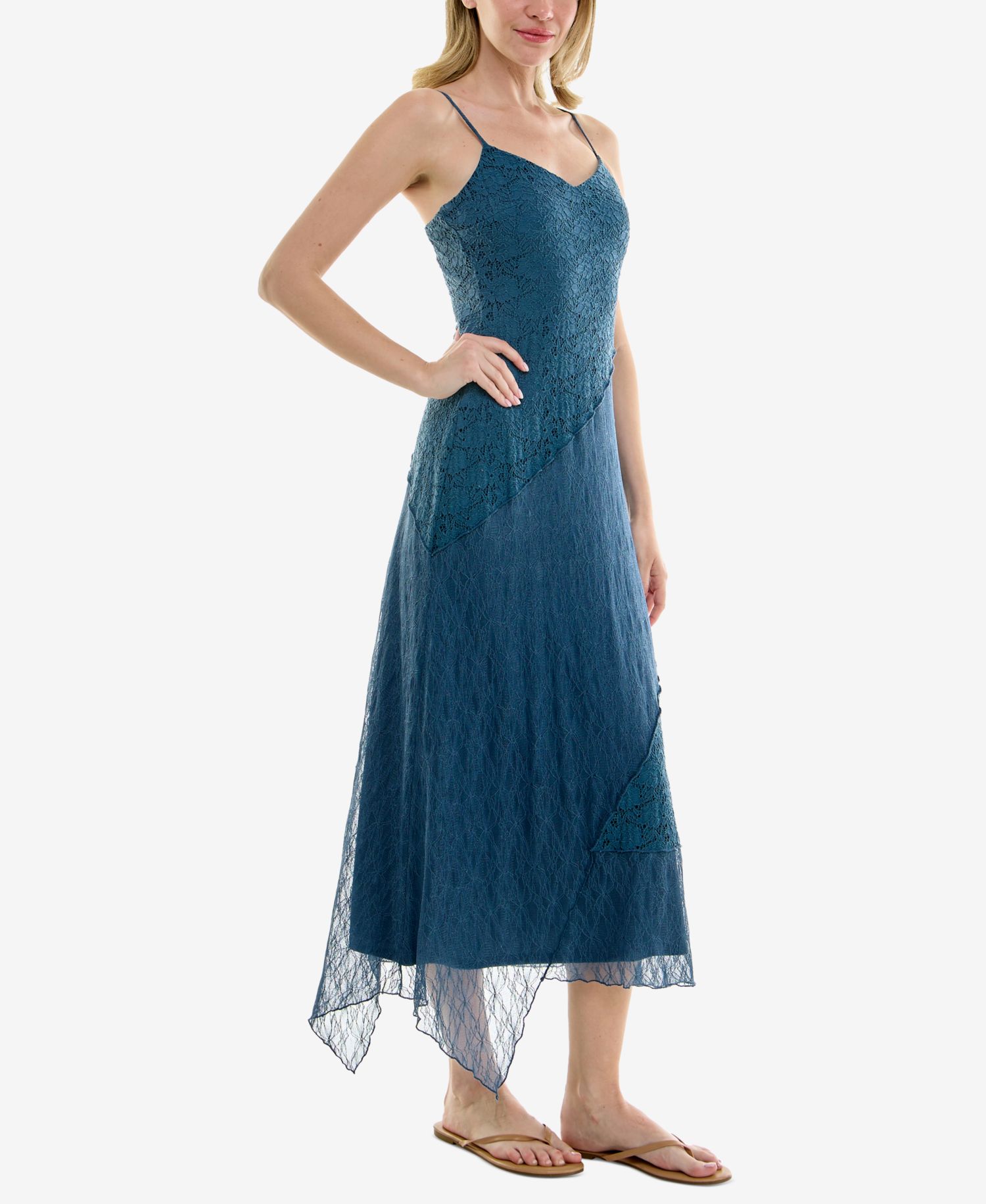 Juniors' Sleeveless V-Neck Lace Midi Dress