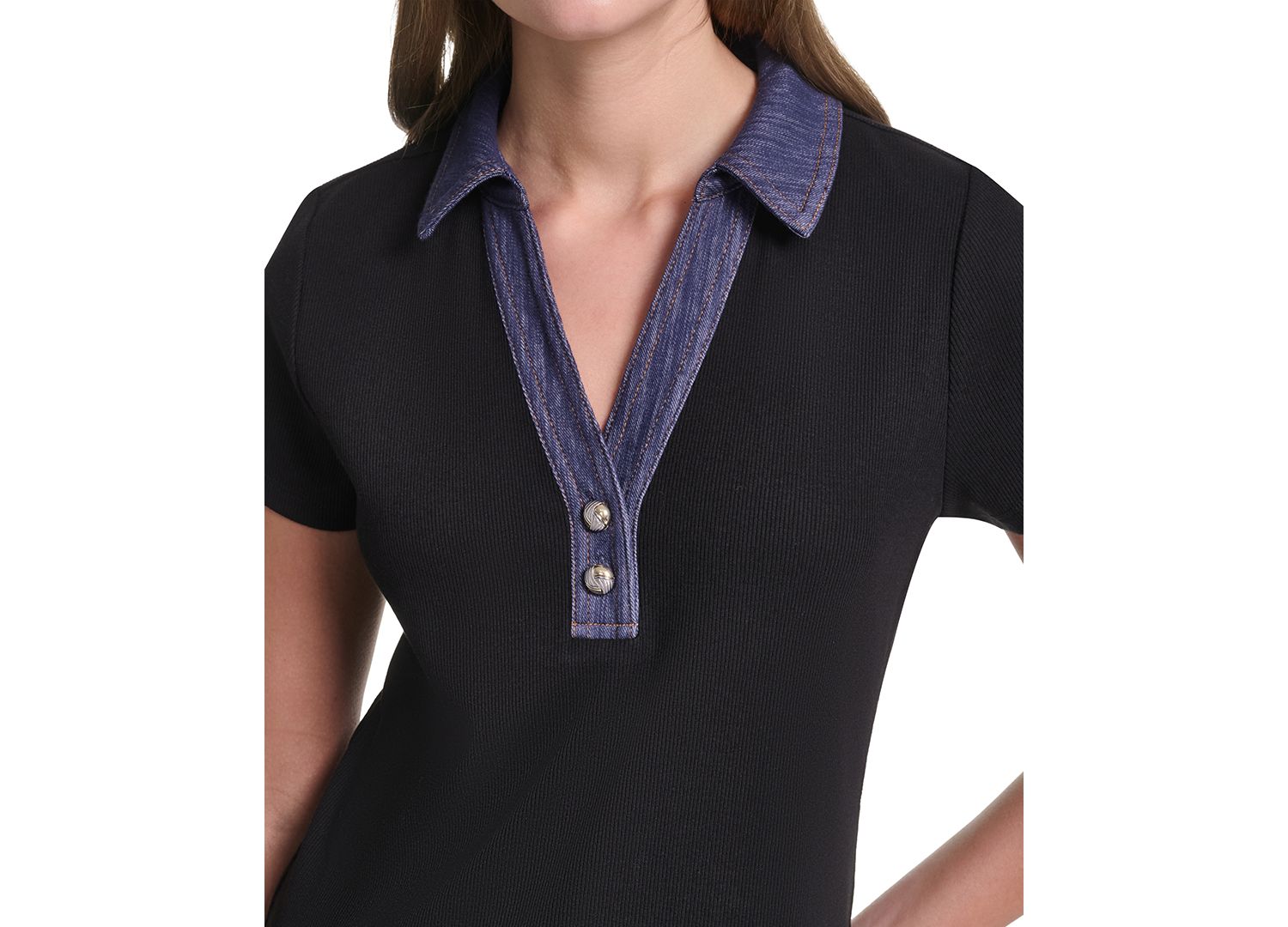 Petite Collared Short-Sleeve Pull-On Top