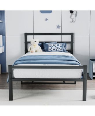 Full Size Foldable Platform Bed Frame with Headboard, Heavy Duty Metal Slats, Noise-Free, No Box Spring Needed
