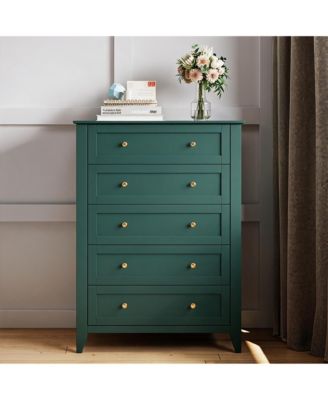 Modern 5 Drawer Dresser for Bedroom, Tall Wooden Chest Organizer with Deep Storage Drawers and Metal Knobs, Perfect for Entryway