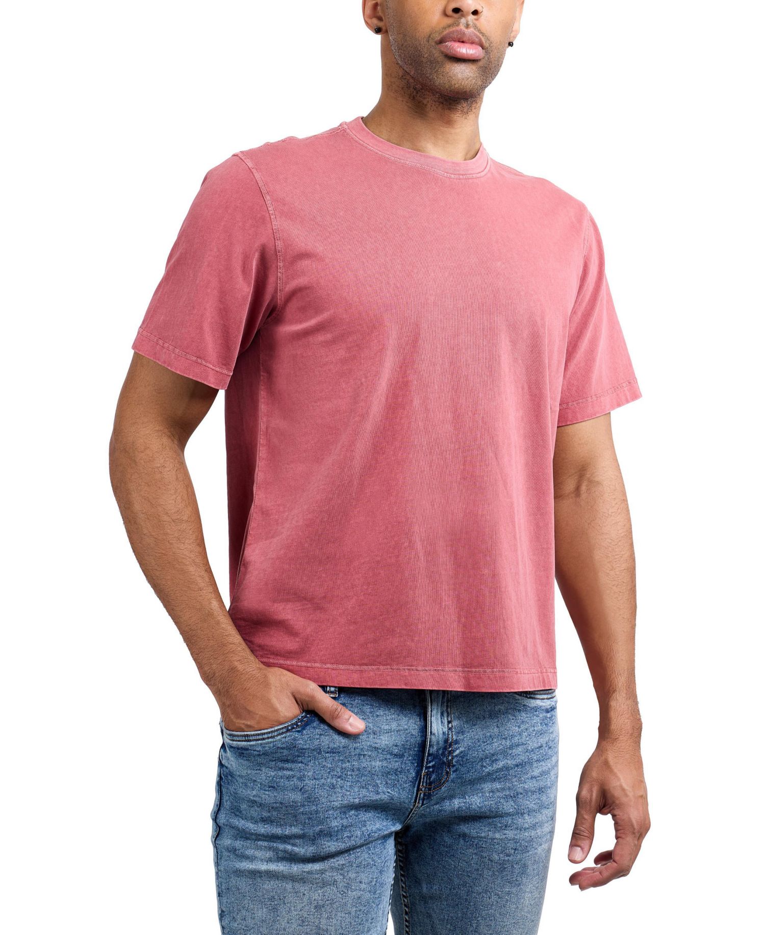 Men's Vintage Distressed Boxy Oversized Heavyweight Acid Wash Cotton Crew T-Shirt