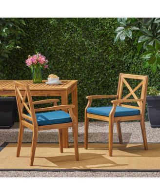 2Pieces  Outdoor Dining Chairs with Cushions Acacia Wood Patio Chairs