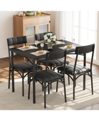 5 Piece Rectangular Space Saving Dining Set for 4 with Upholstered Chairs