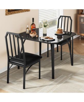 Dining Table Set for 2 Square Compact Bistro Table with Upholstered Chairs, Glass Breakfast Nook Set for Small Space Apartment