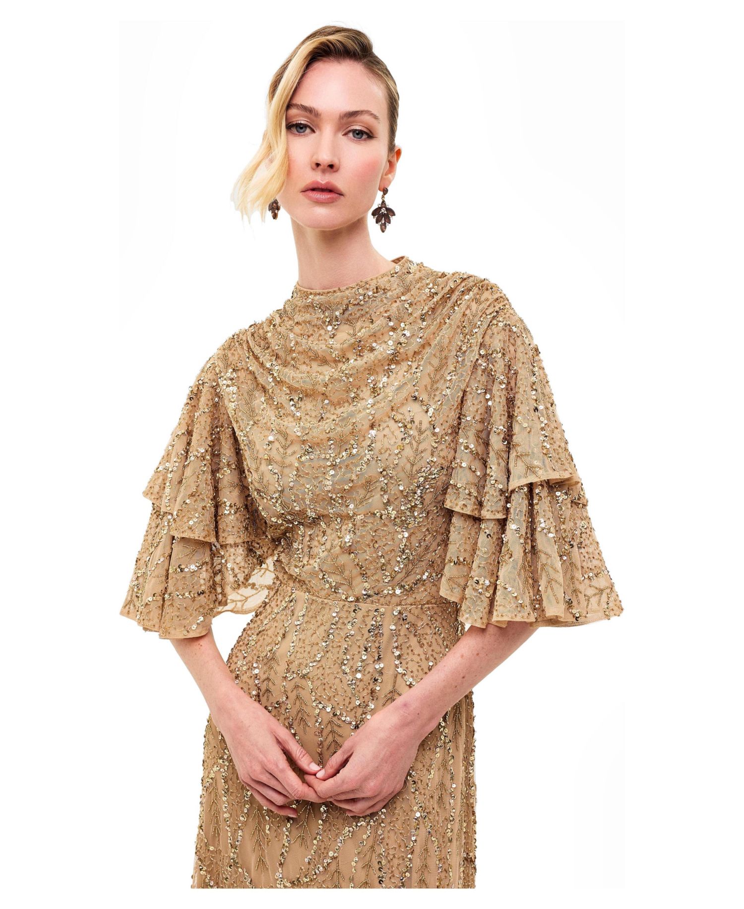 Women's Embellished Sequins Double Sleeves Dress