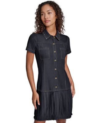 Women's Belted Collared Jersey Shirt Dress