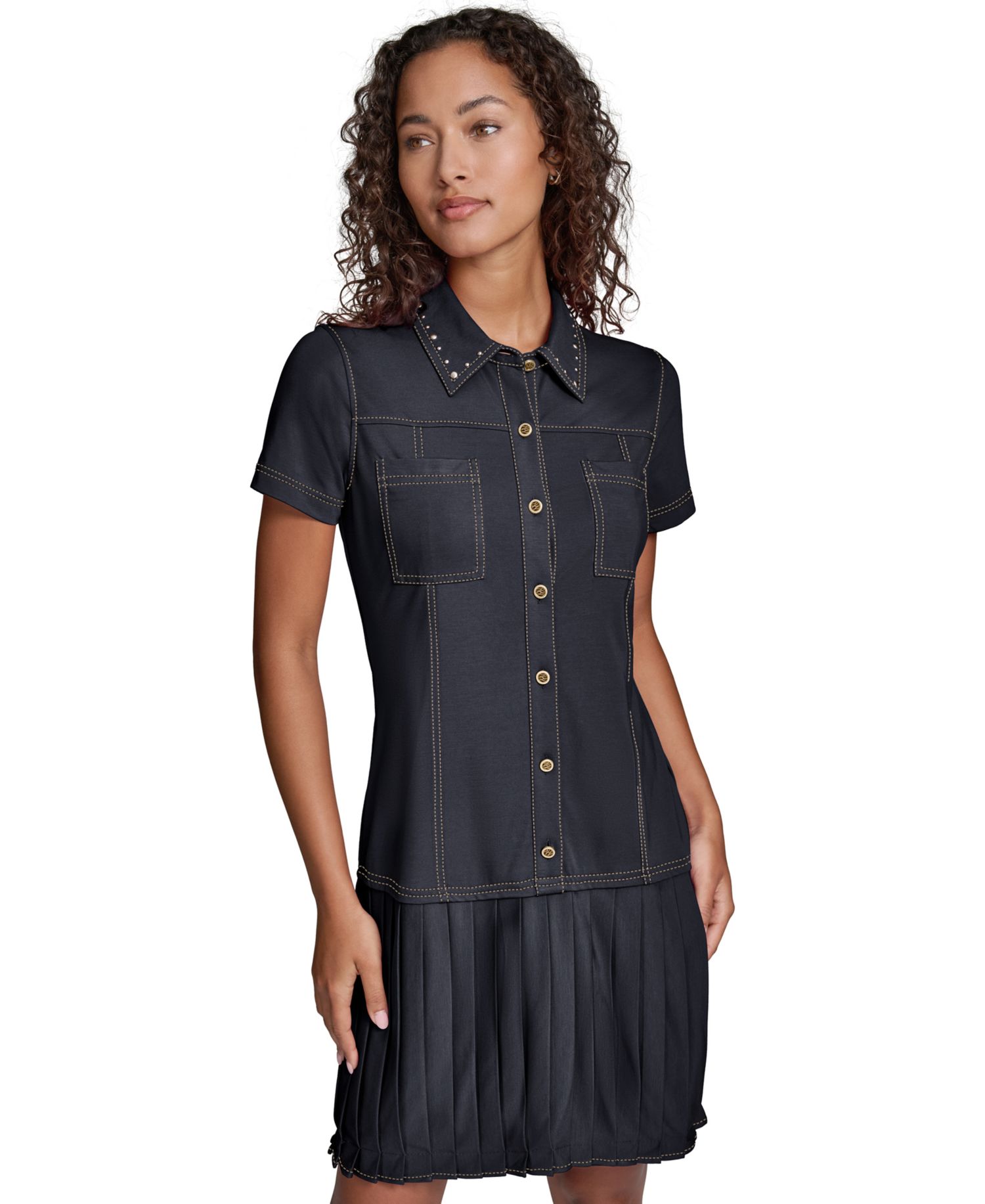 Women's Belted Collared Jersey Shirt Dress