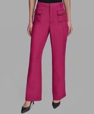 Women's Front Pockets Mid-Rise Straight Long Pants