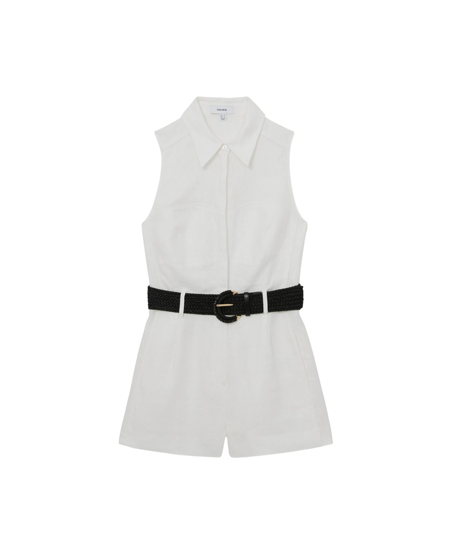 Women's Linen Sleeveless Belted Playsuit