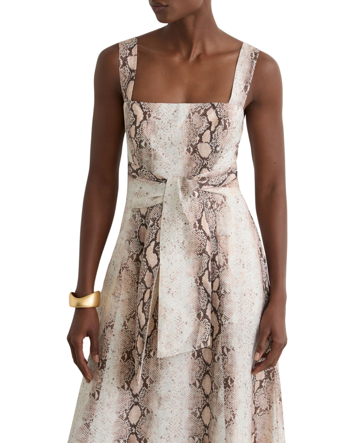 Women's Linen-Blend Snake-Print Midi Dress