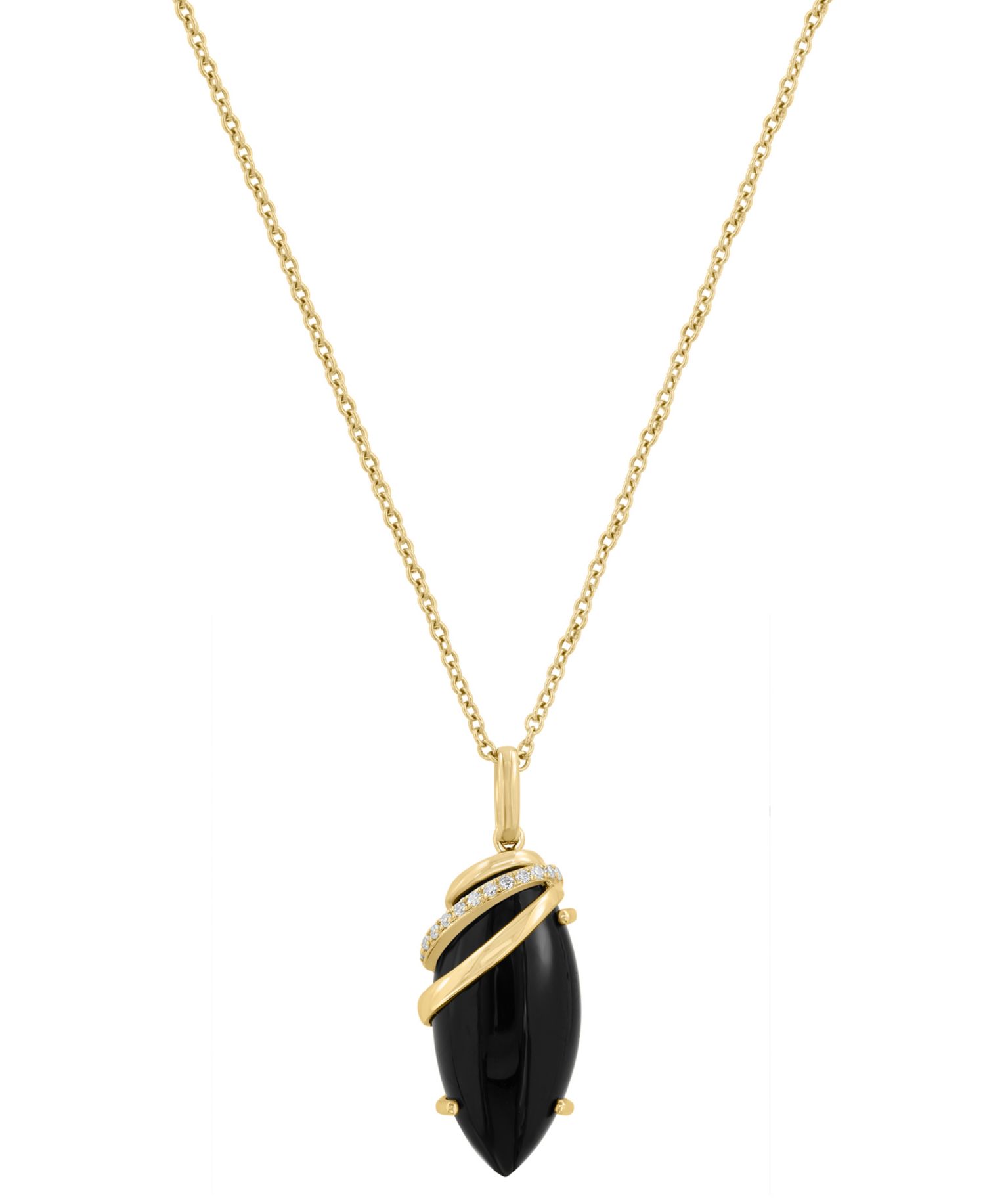 Onyx (20x9mm) & Diamond (1/20 ct. t.w.) Pendant Necklace in 14k Yellow Gold