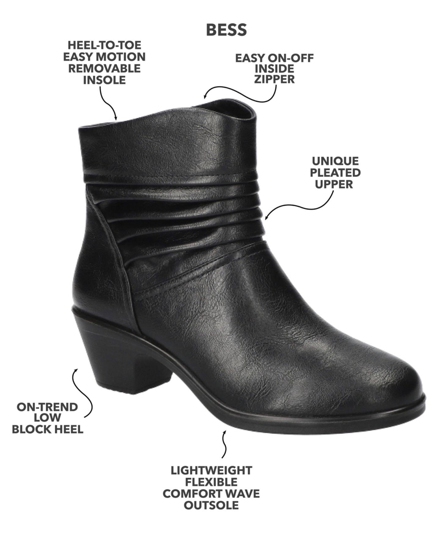Женские ботинки Easy Street Bess Ankle Round Toe Booties, цвет: Чёрный — фото 7