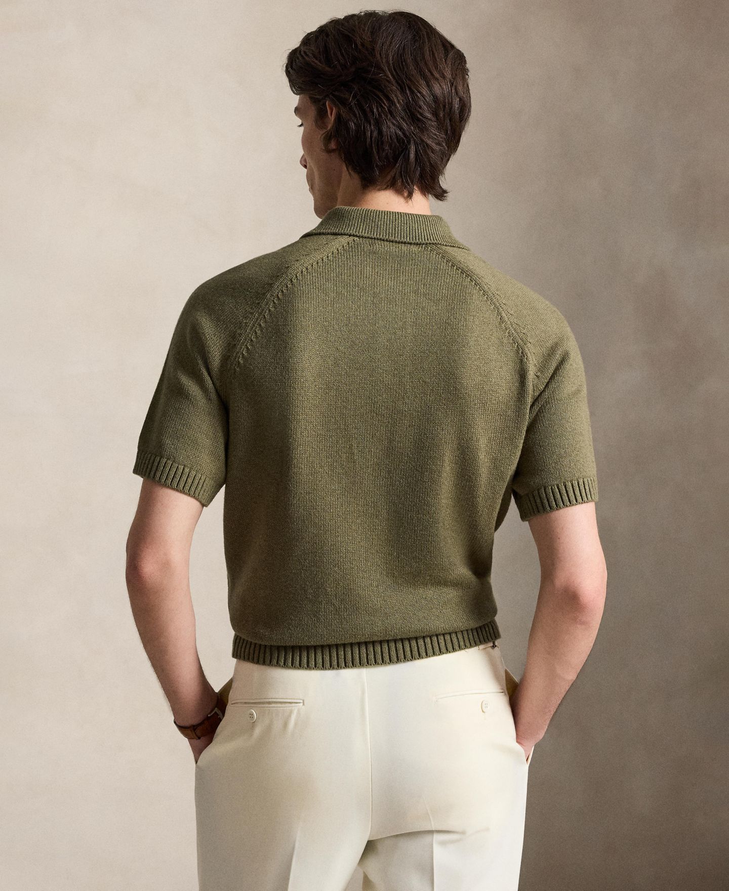 Мужской свитер Polo Ralph Lauren Thick-Gauge Cotton Polo Sweater, цвет: Оливковый меланжевый — фото 5