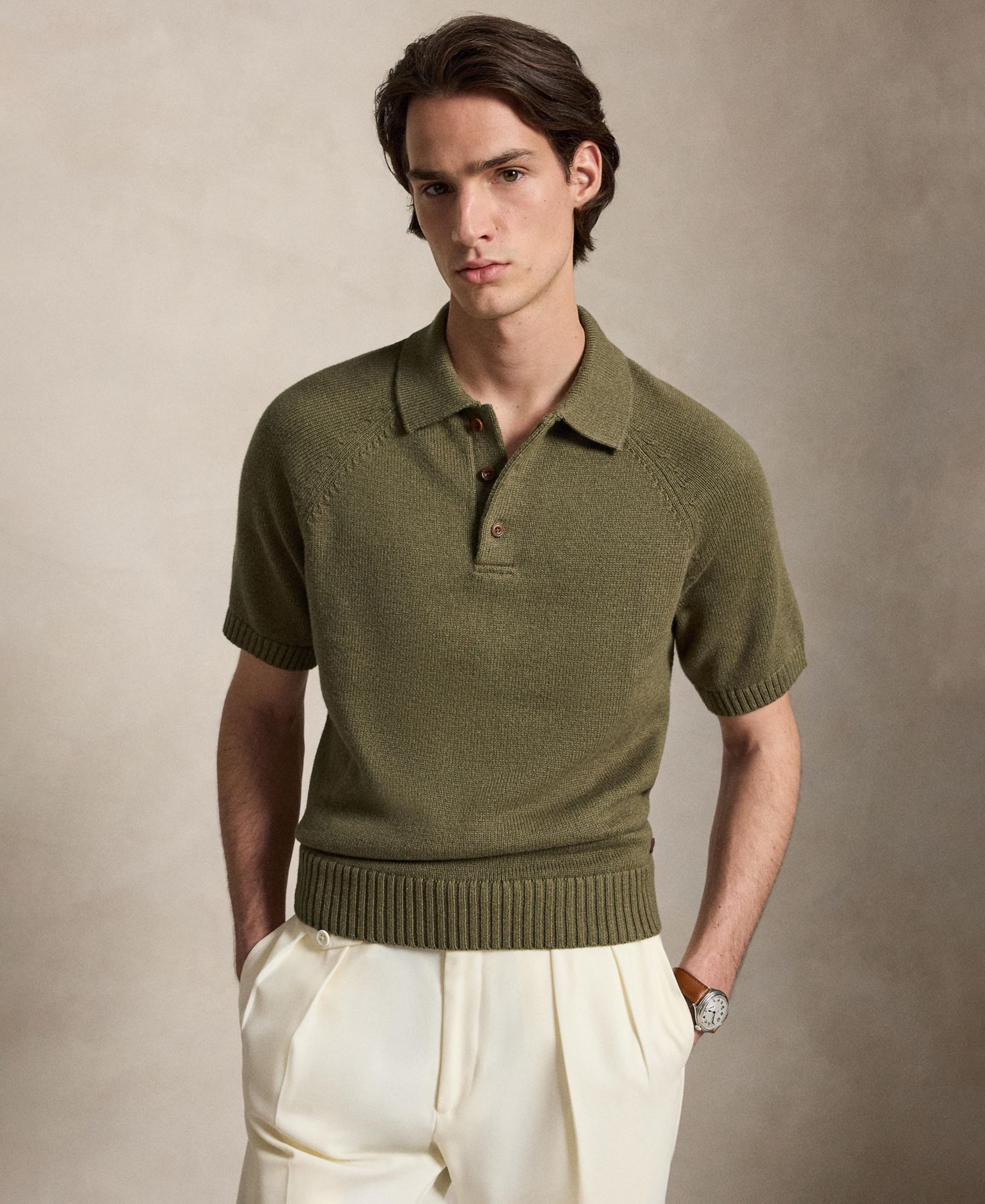 Men's Thick-Gauge Cotton Polo Sweater