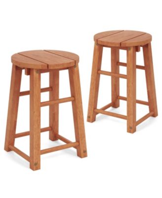 Outdoor Wood Bar Stools Set of 2 with Round Seat Footrest Patio Backless Barstools