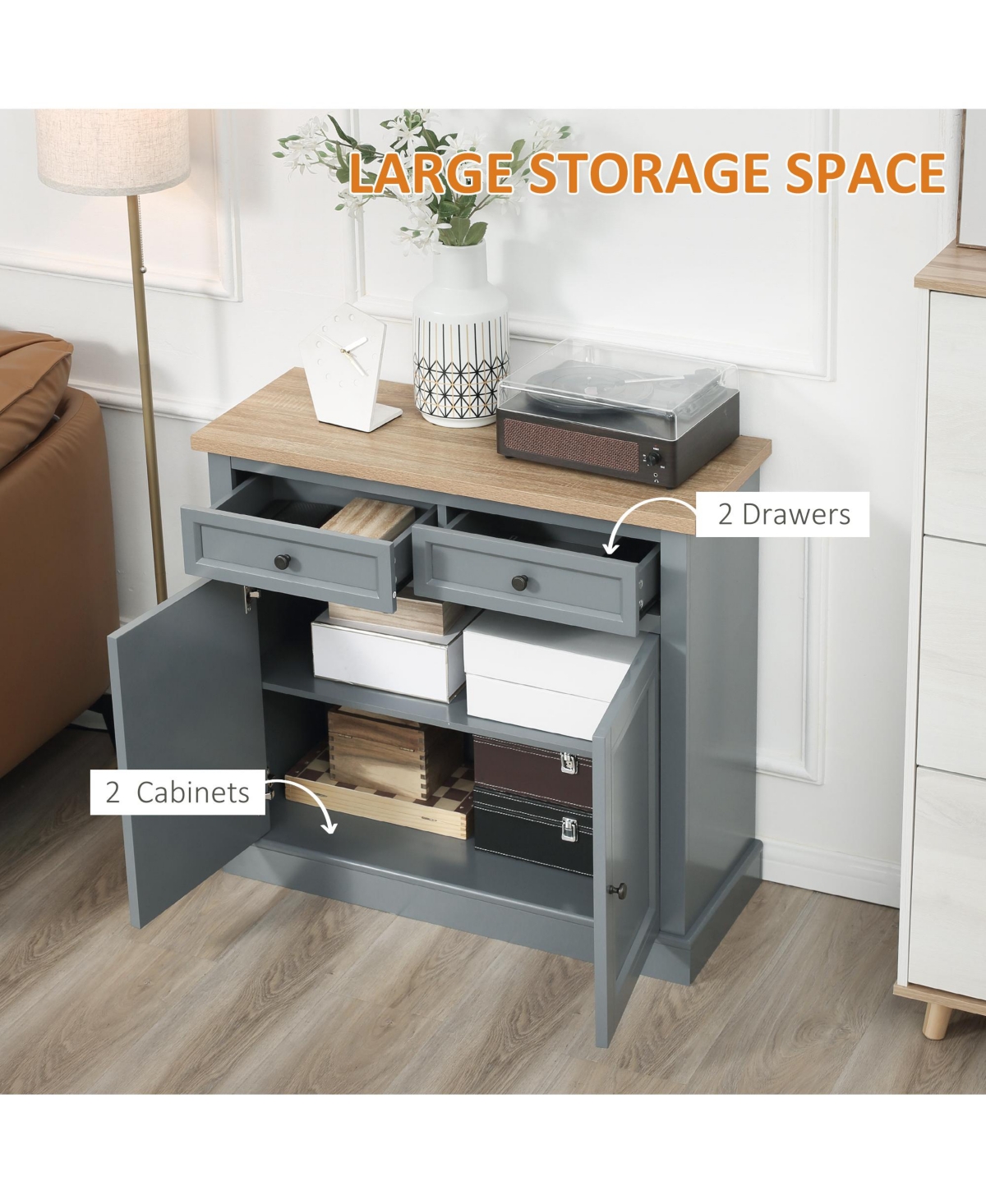 Homcom Buffet Cabinet with 2 Storage Drawers and Cabinet, Dark