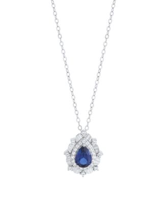 Lab-Grown Ruby (3/4 ct. t.w.) & Sapphire (1/4 ct. t.w.) Pendant Necklace in 14k Gold-Plated Sterling Silver (Also Available in Emerald & Sapphire)