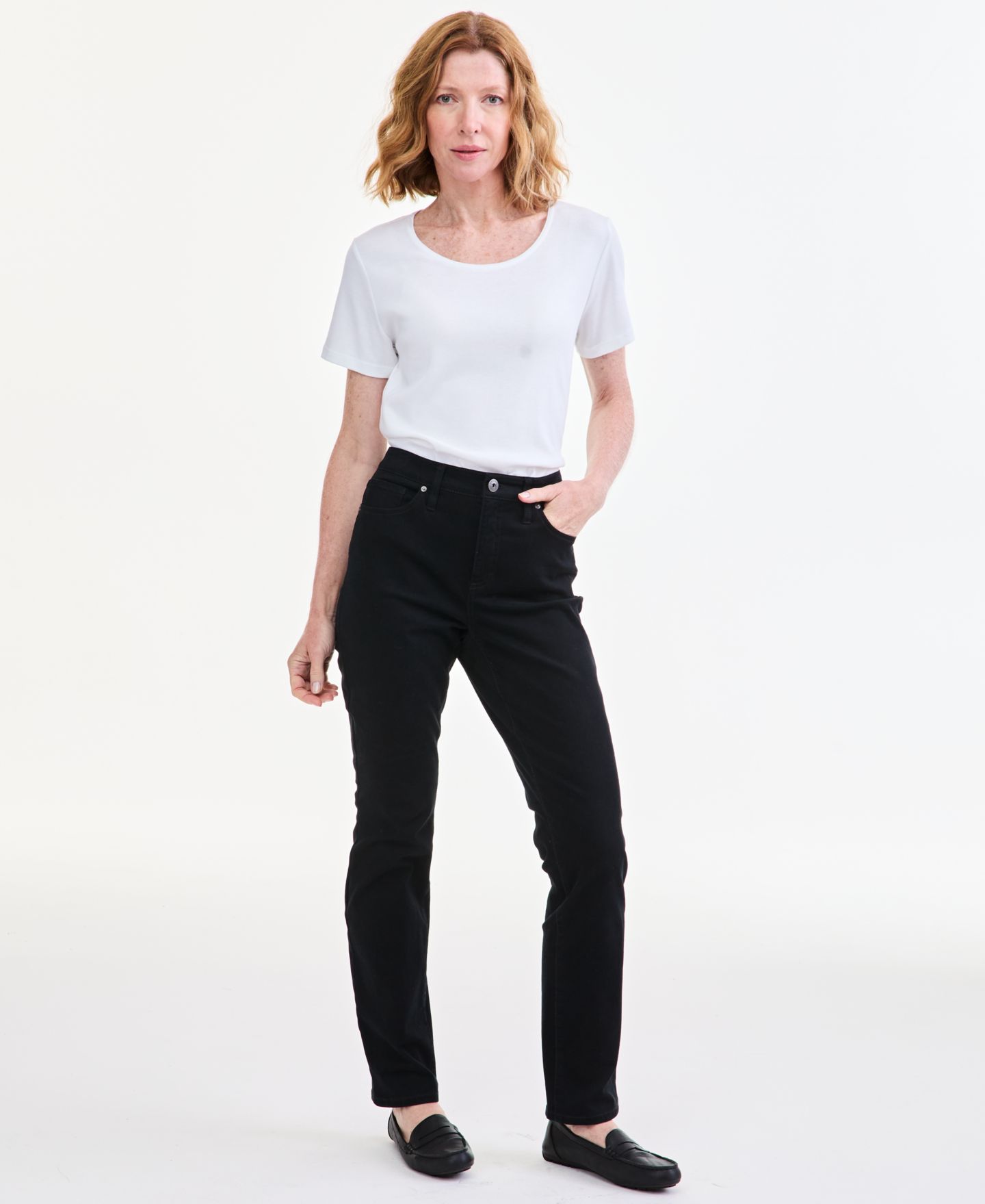 Женские джинсы Style & Co Mid-Rise Curvy Bootcut Jeans, Regular, Short and Long Lengths, цвет: Глубокий чёрный — фото 3