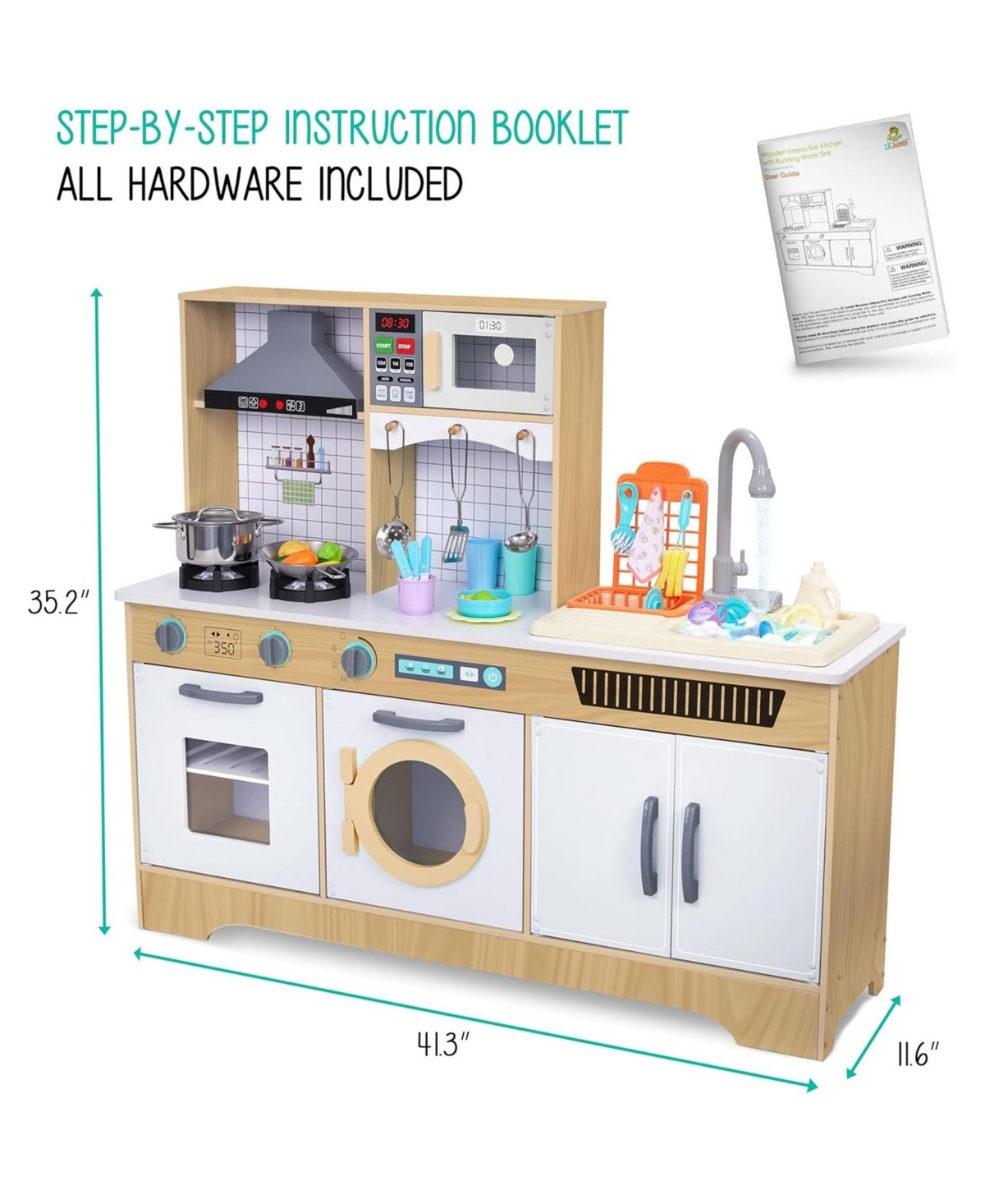Lil' Jumbl Kids Kitchen Playset, Pretend Kids Wooden Kitchen with Washer and Dryer, Sink and More
