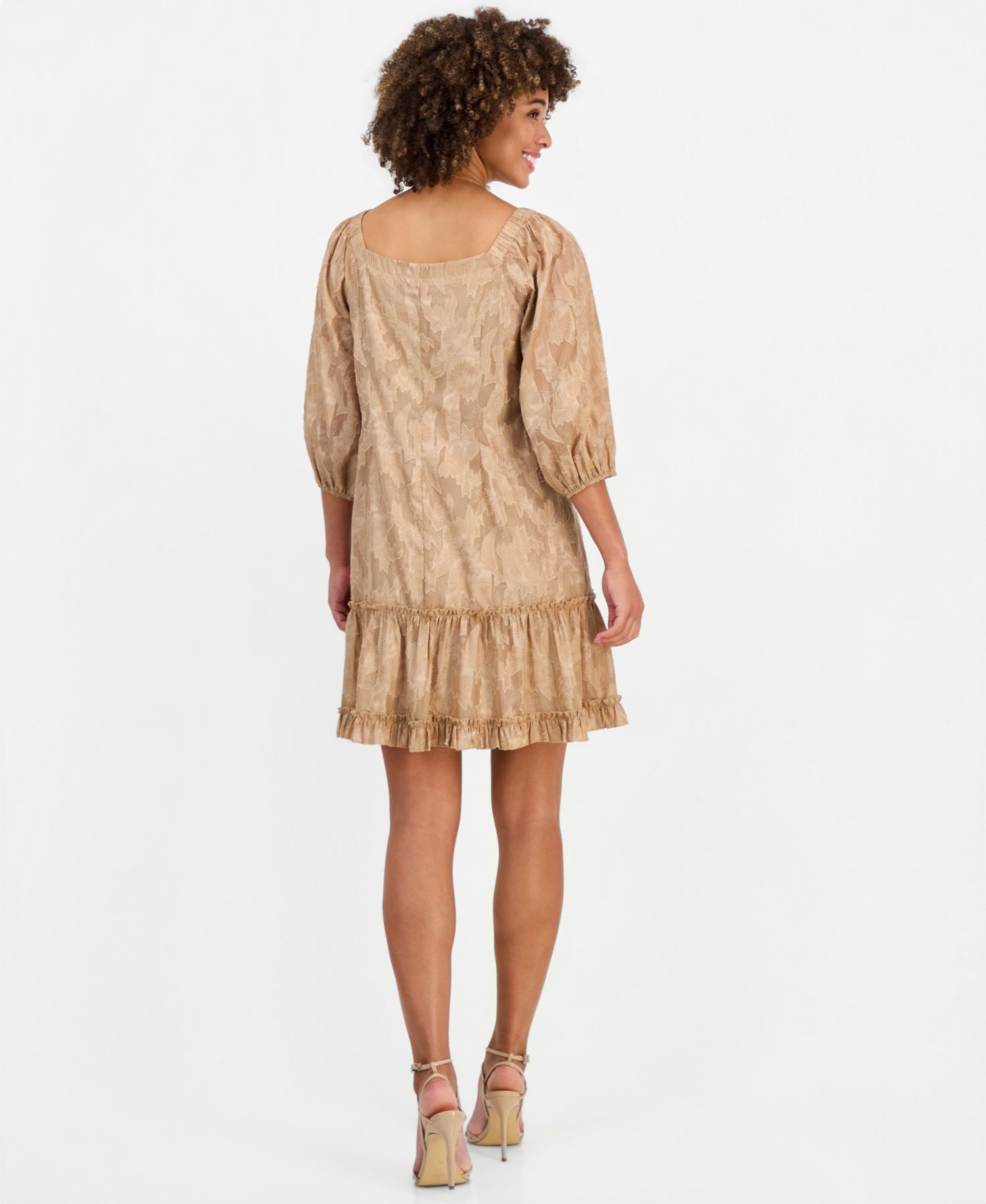 Women's Floral-Burnout Scoop Neck Ruffle-Hem A-Line Dress