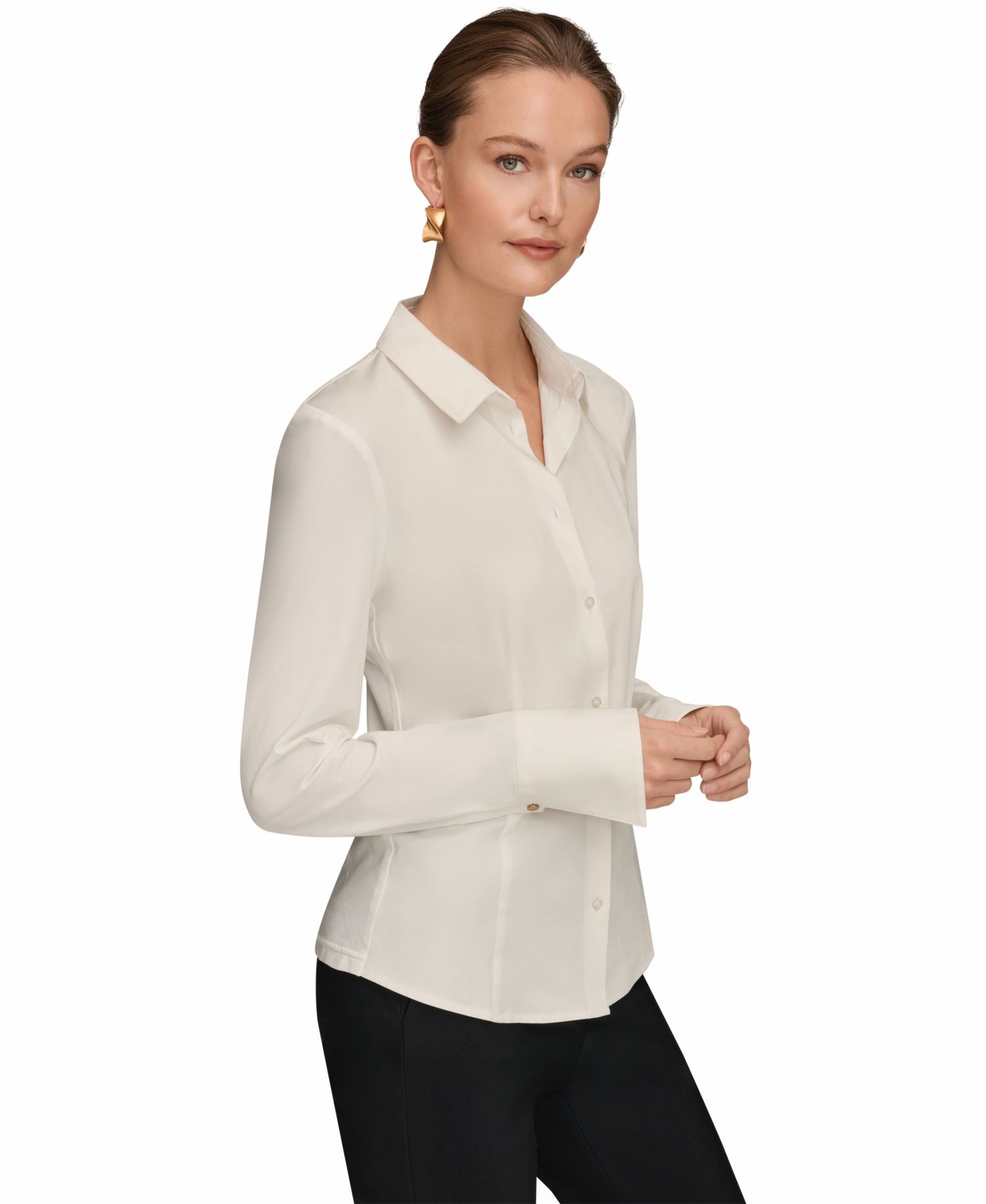Women's Mixed Media Long-Sleeve Poplin Shirt