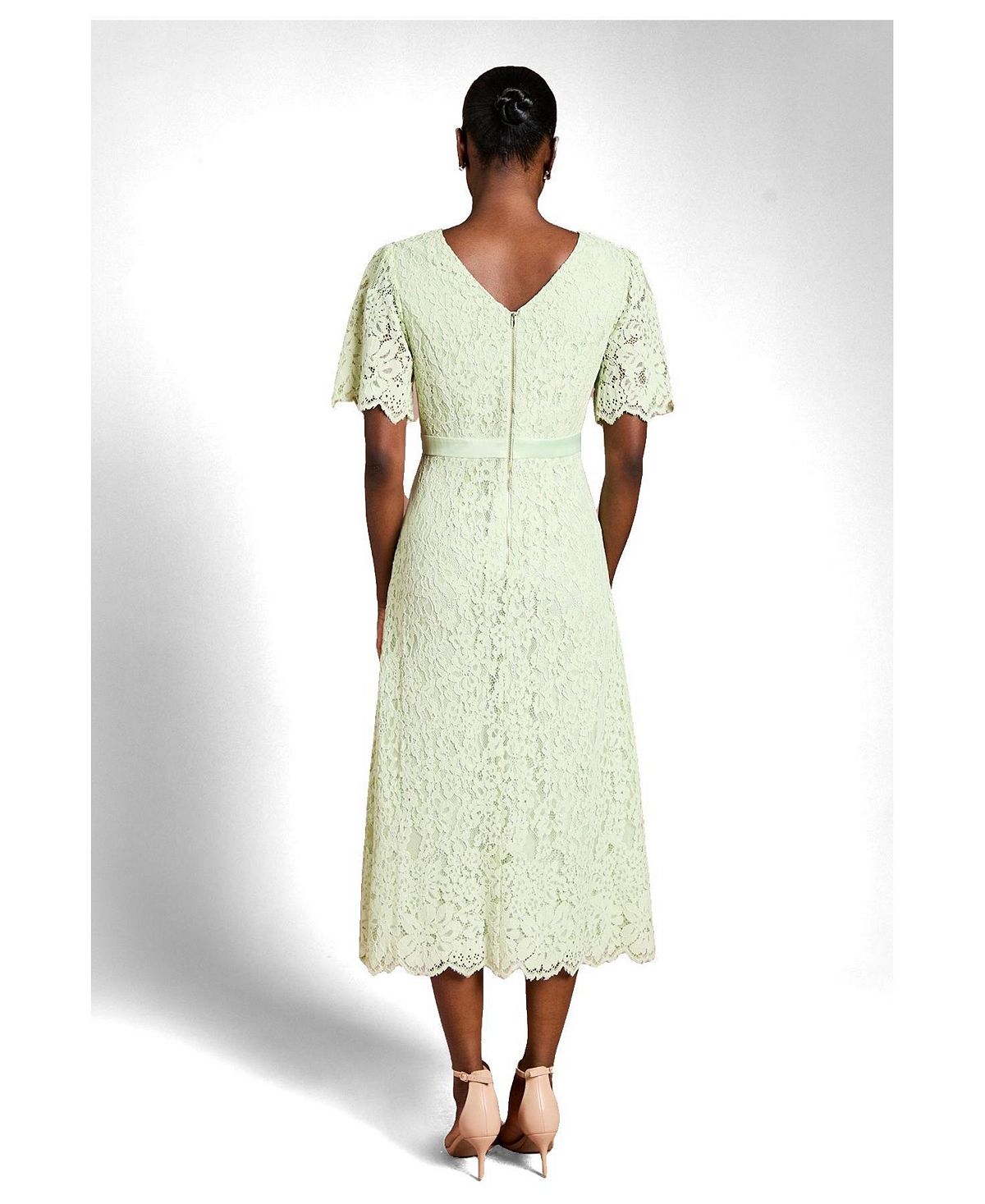 Coast Women's Scallop Hem V-Neck Lace Midi Dress view 3 — MAYCSS fashion products