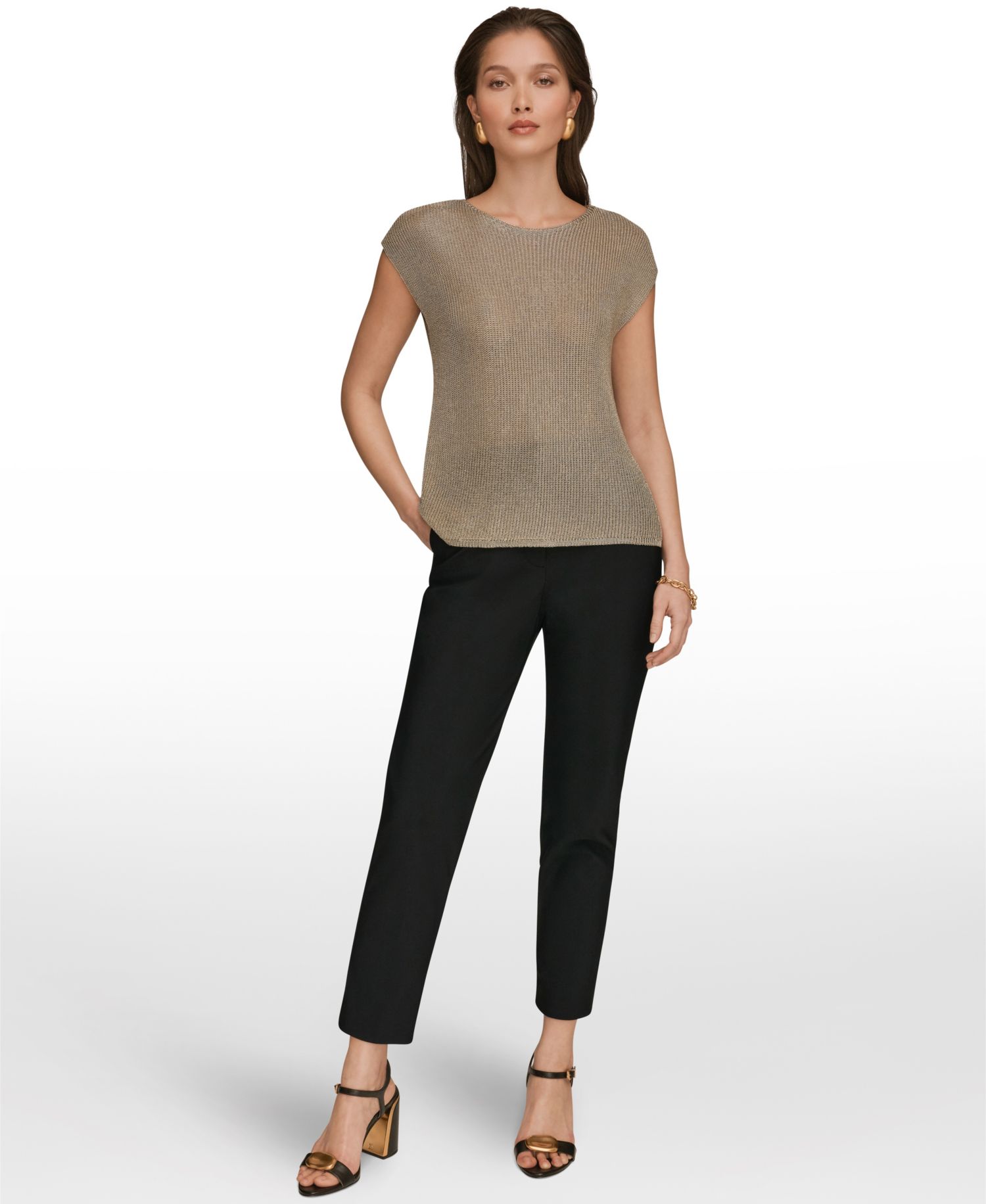 Women's Sleeveless Metallic Crew Neck Sweater