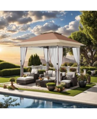 12x12 Folding Canopy Canopy Tent - Mosquito Netting, Curtains, Adjustable Height, Sturdy Steel Frame,Carry Bag For Patio,Garden,Lawn