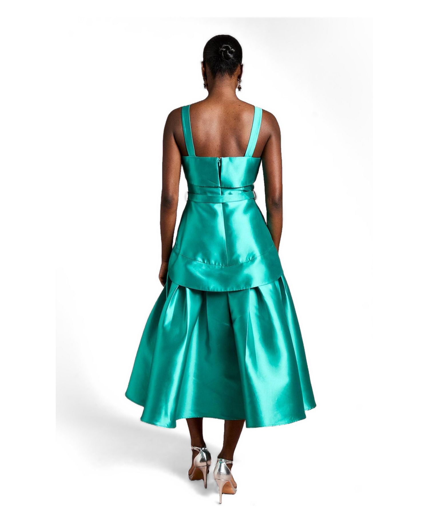 Women's Button-Trim Belted Full Skirt Midi Dress