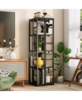 4-Tier 360 Degree Rotating Bookshelf, Slim Metal Frame Multi-Purpose Storage Display Rack for Home Decor