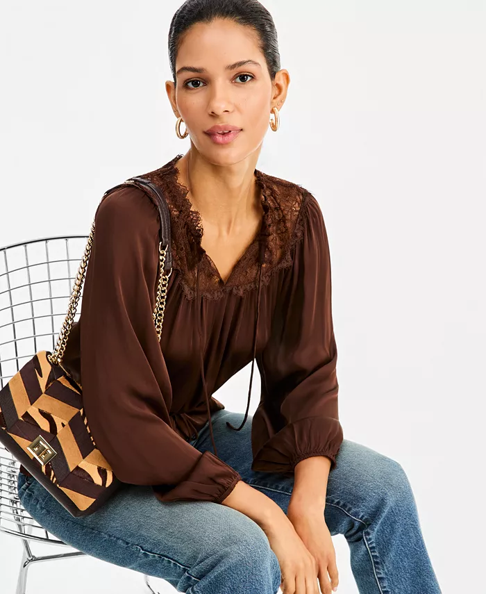 Women's Tie-Front Lace Blouse - thumbnail 3