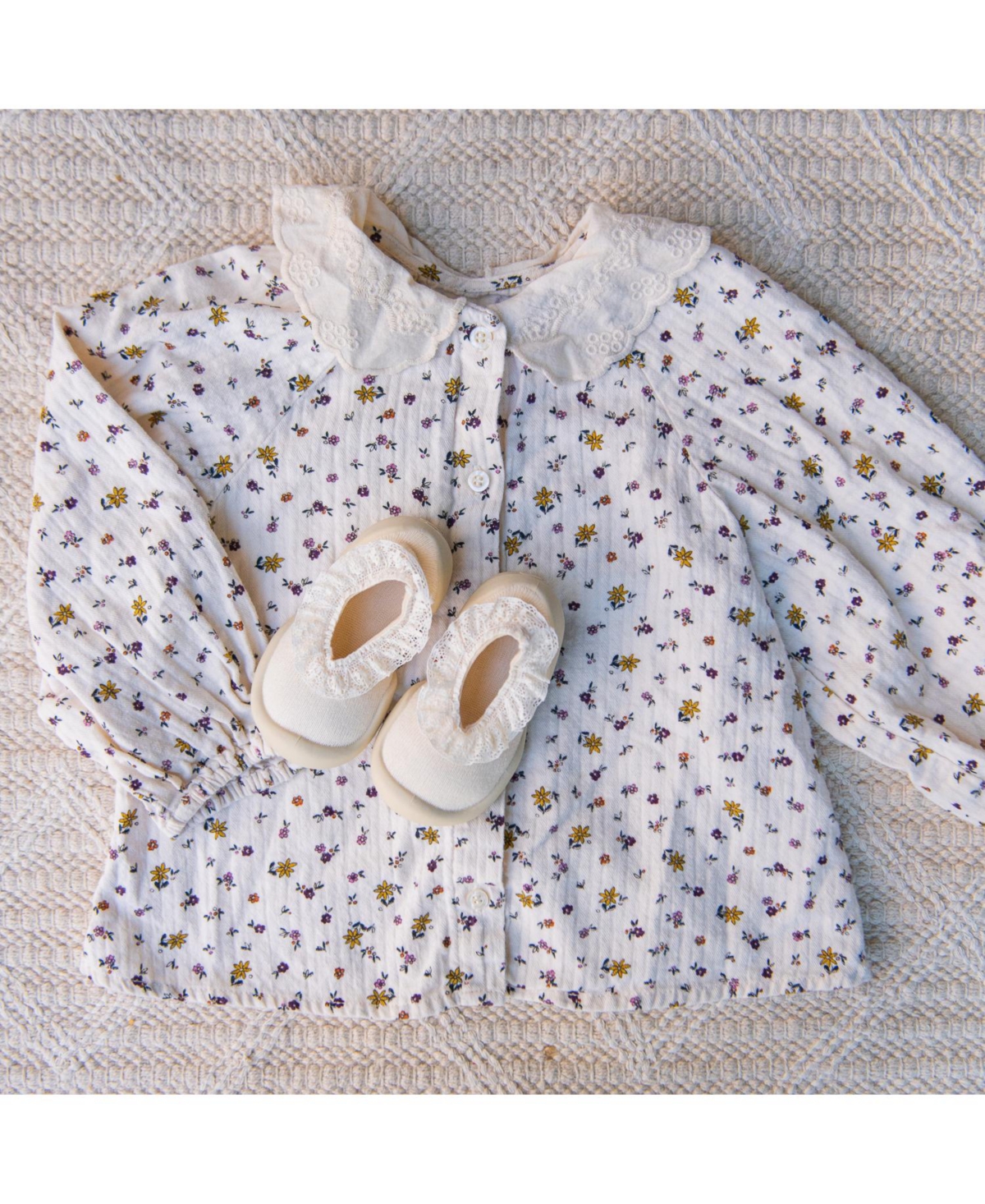 Komuello Baby Girls First Walk Sock Shoes Flat - Sweet Latte Lace