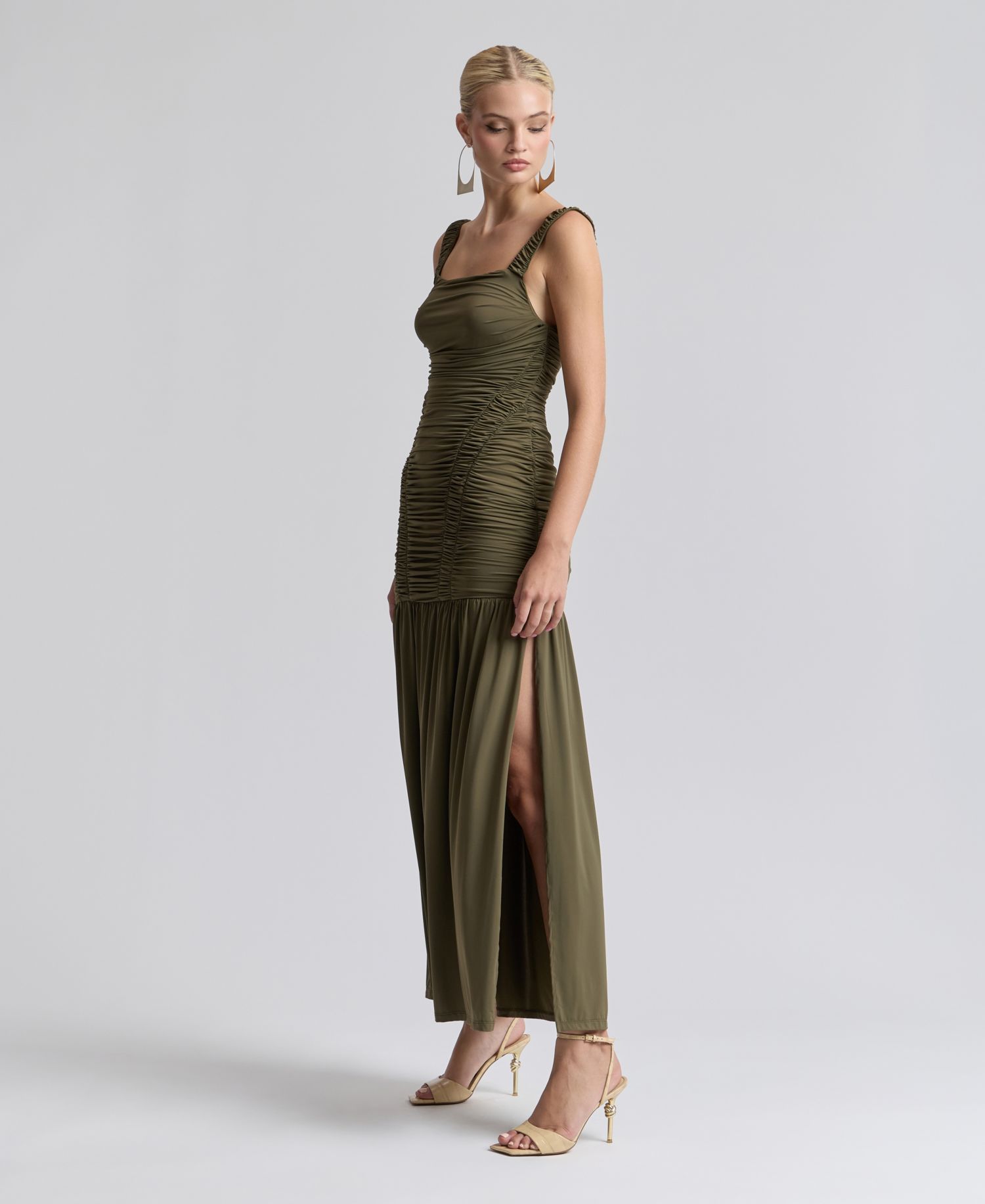 Women's Shirred Mesh Drop Waist Maxi Dress