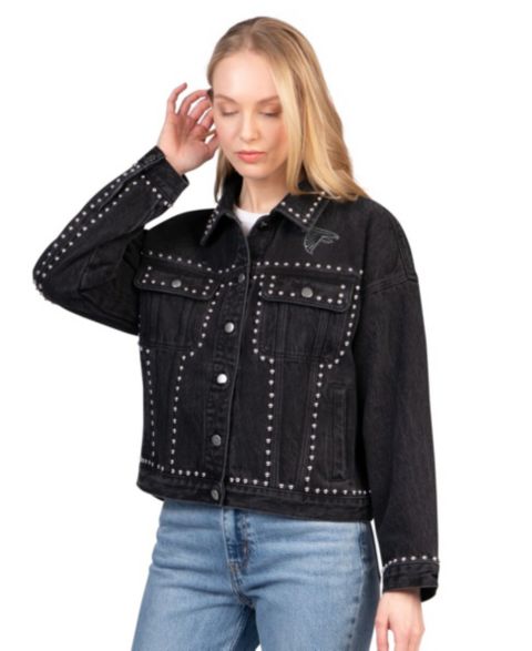 Женские куртки G-III 4Her by Carl Banks Women's Black Atlanta Falcons Pit Stop Crew II Full-Button Denim Jacket
