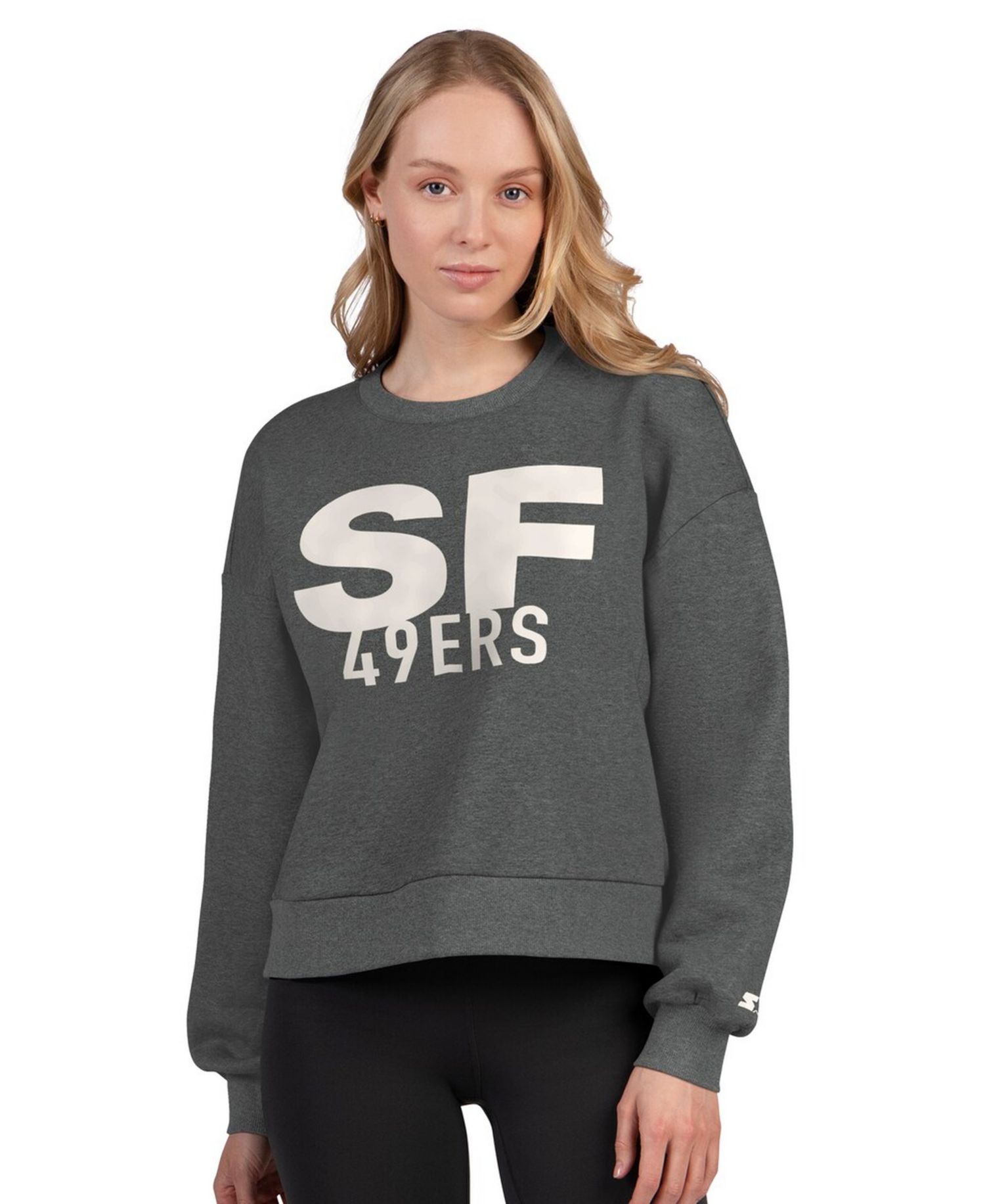 Women's Heather Gray San Francisco 49ers Show Up Cropped Fleece Pullover Sweatshirt