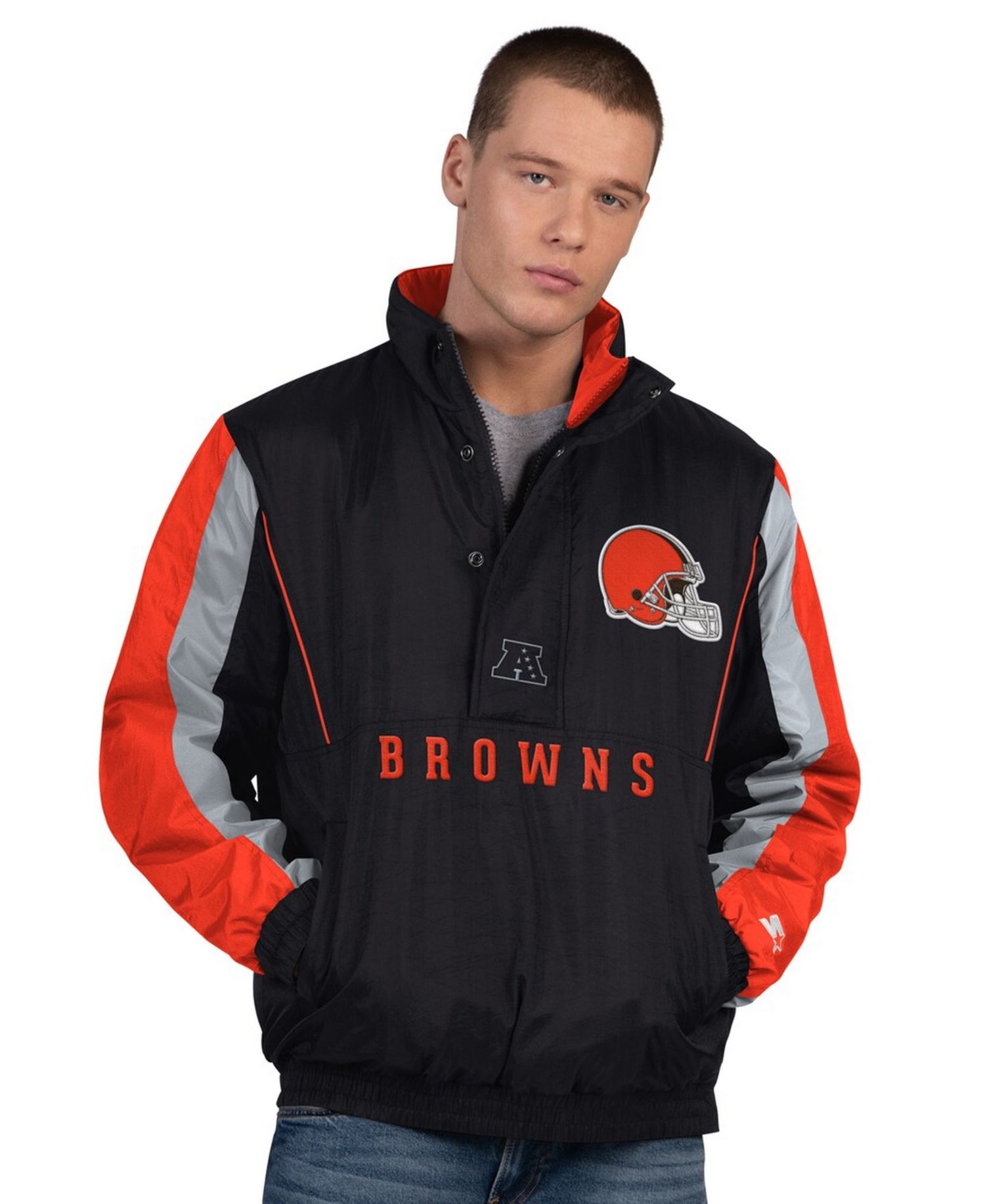 Men's Black Cleveland Browns Thursday Night Gridiron Half-Zip Jacket