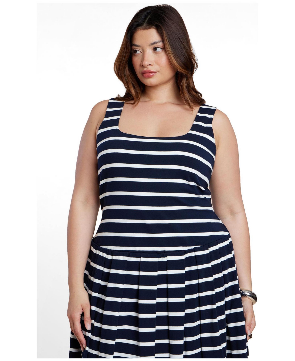 Eloquii Women's Striped Drop-Waist Bubble Maxi Dress
