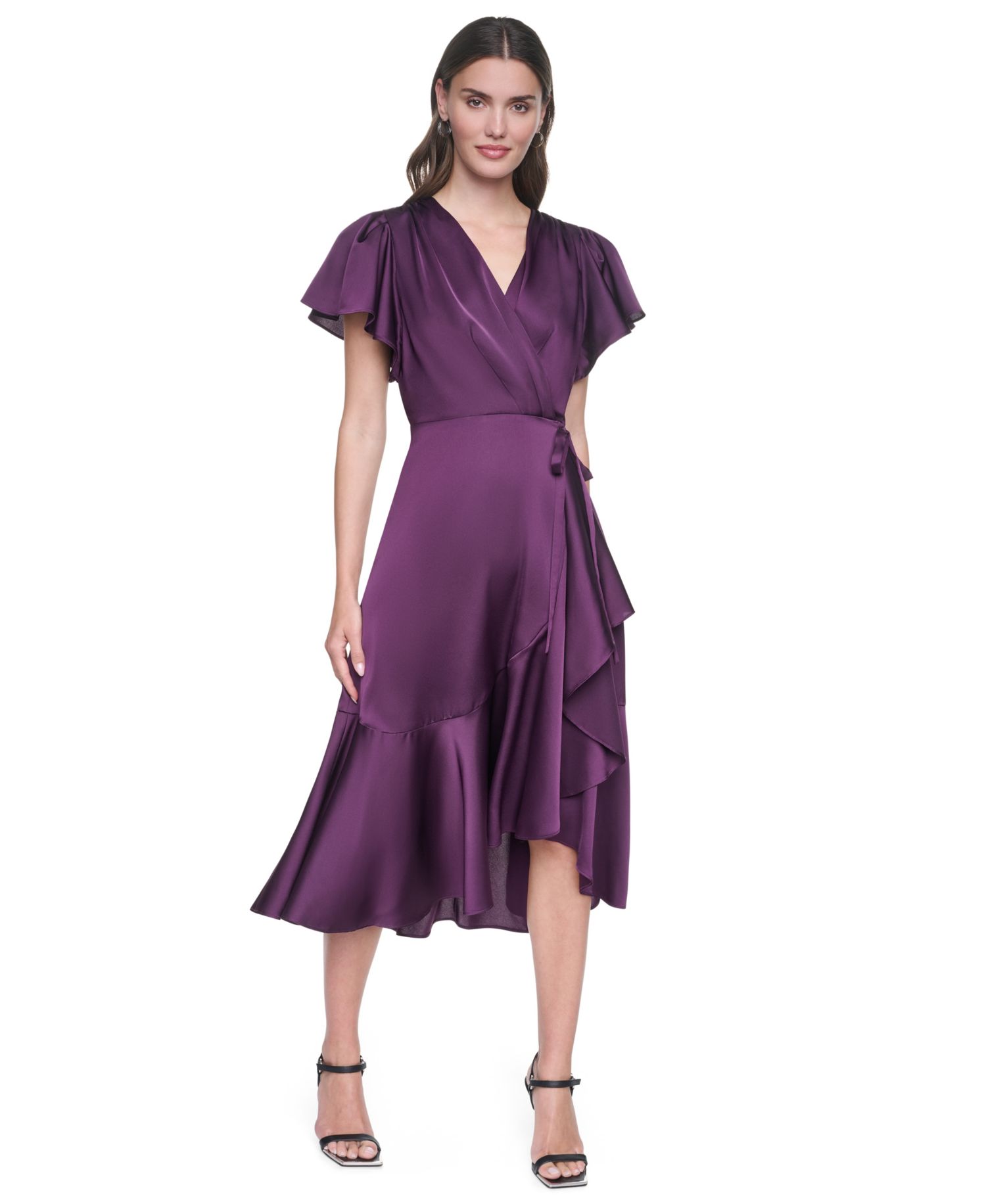 Women's Side Tie Faux Wrap Midi Dress