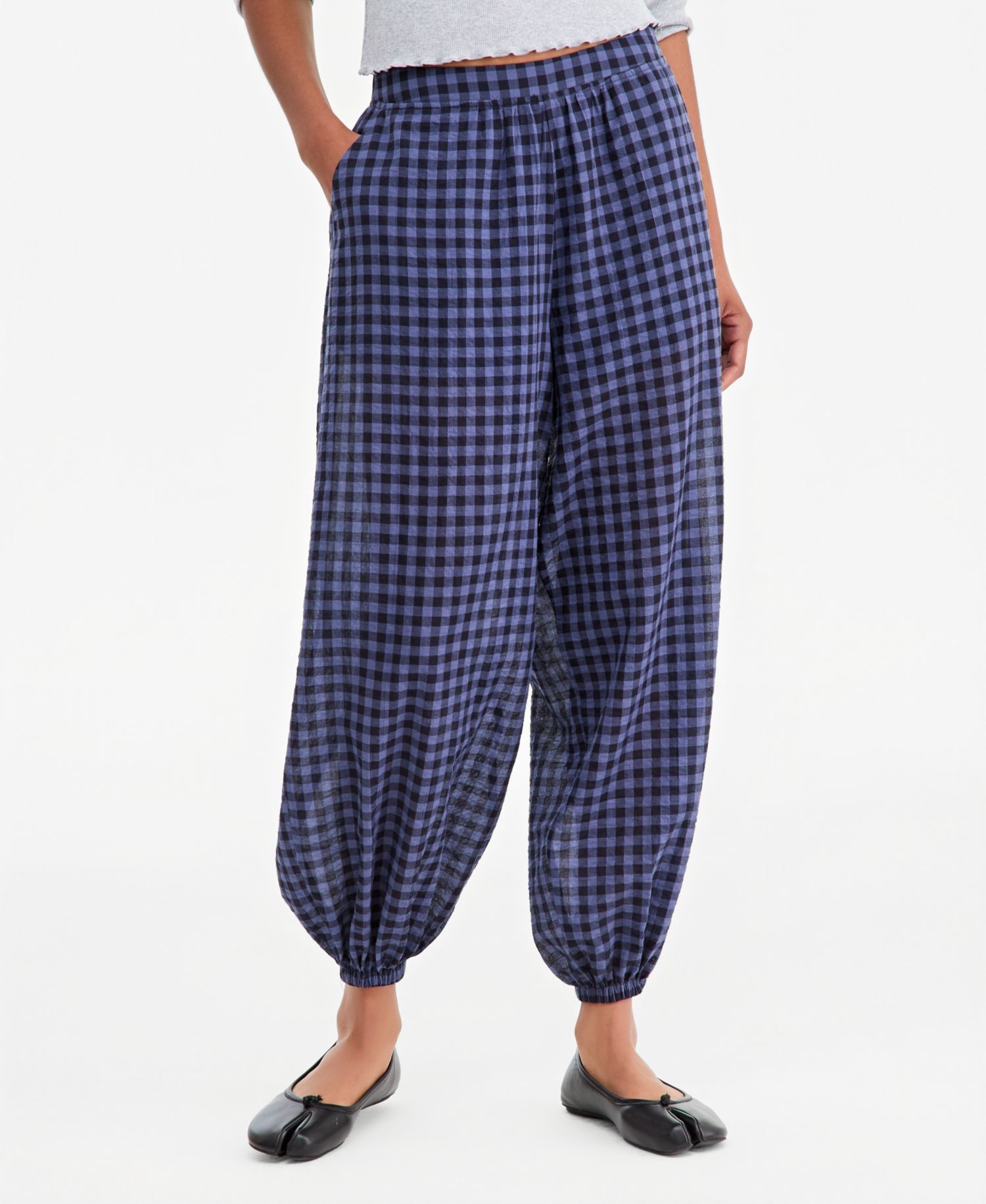 Women's Plaid High-Rise Pull-On Balloon Pants