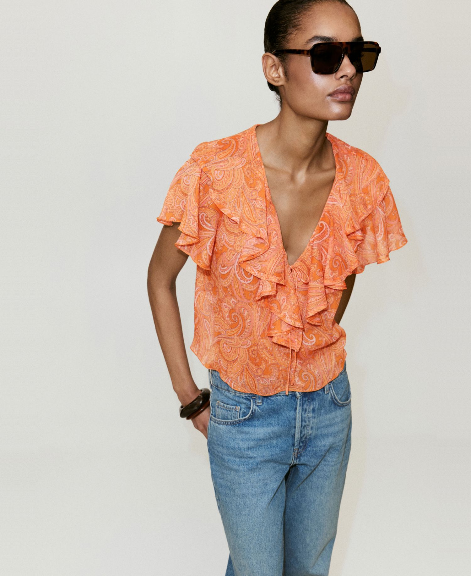 Women's Ruffles Printed Blouse