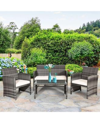 4Piece Rattan Patio Furniture Set Garden Sofa Cushioned Seat