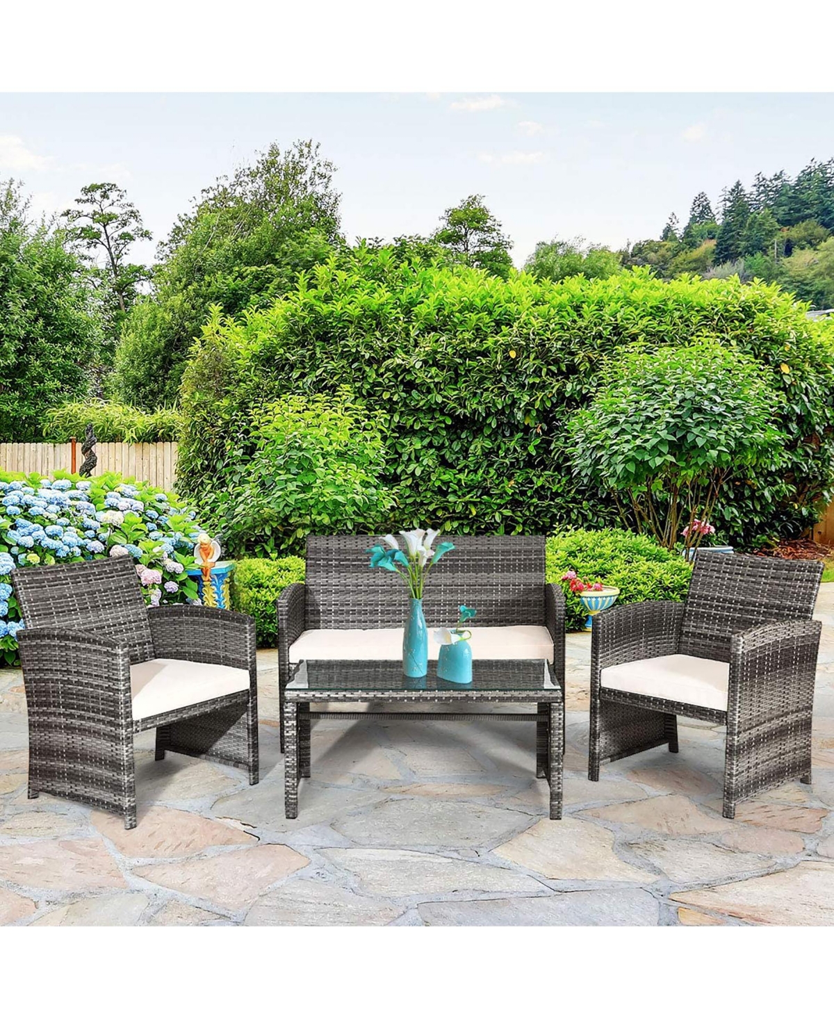 Costway 4Piece Rattan Patio Furniture Set Garden Sofa Cushioned Seat