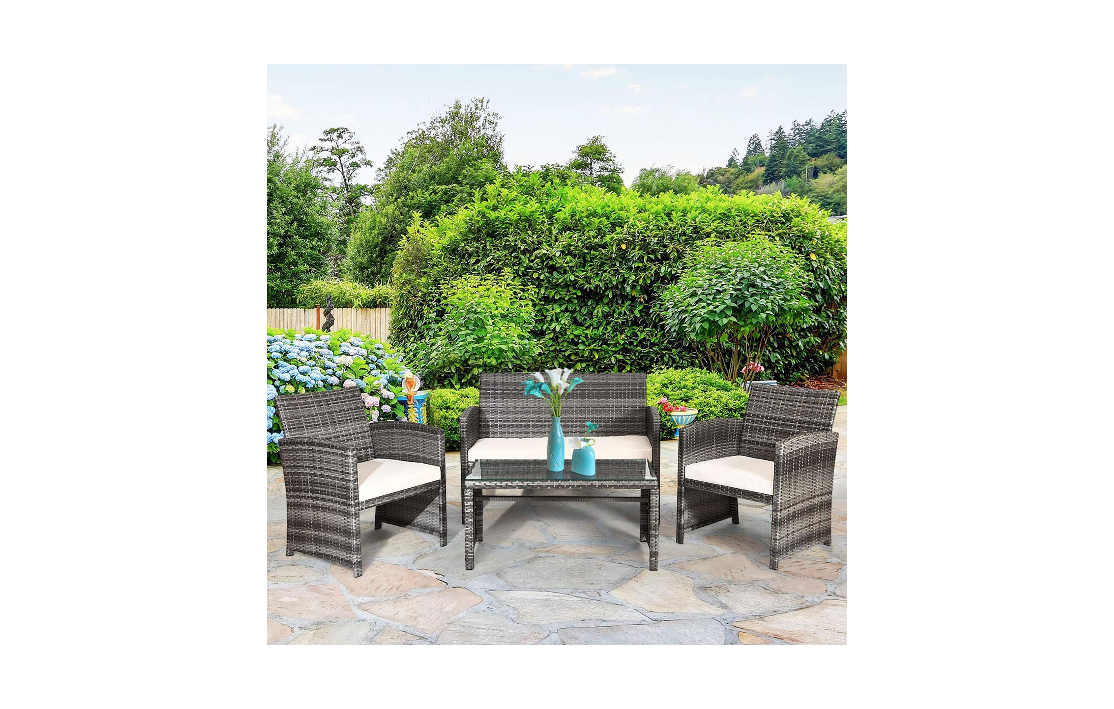 Costway 4Piece Rattan Patio Furniture Set Garden Sofa Cushioned Seat